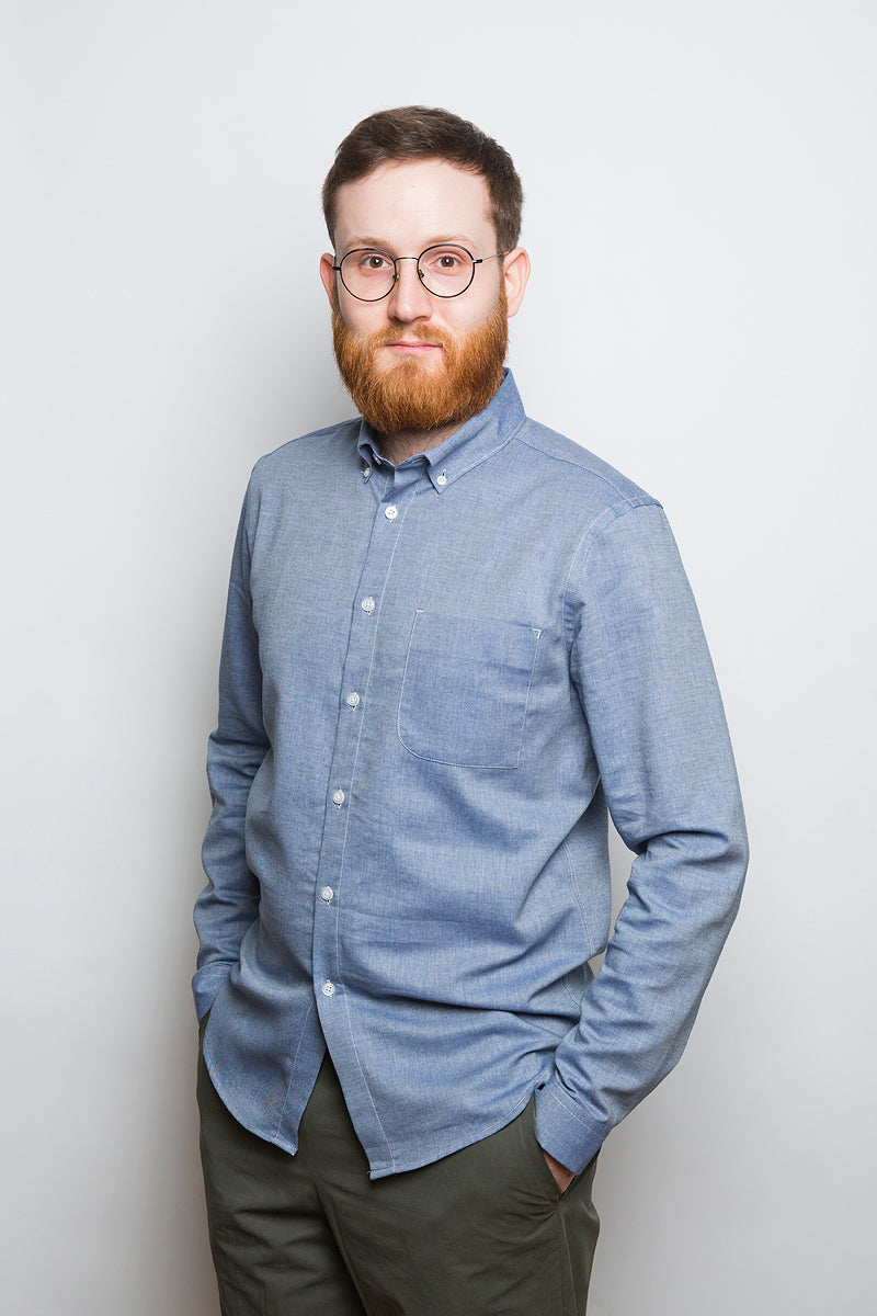 Men's Twill Button-Down Shirt in Denim Blue