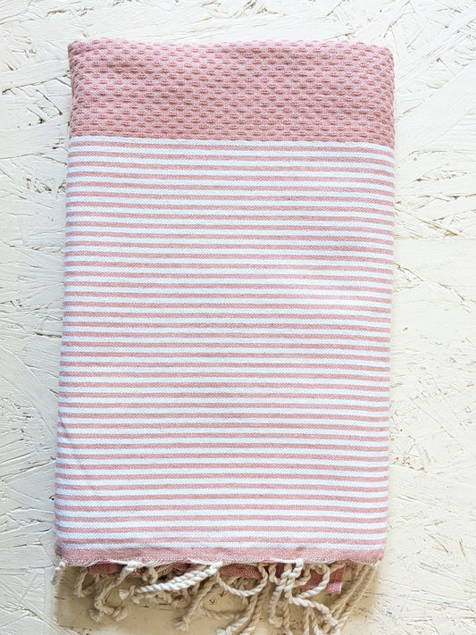 Hamam Blanket dusty rose honeycomb striped