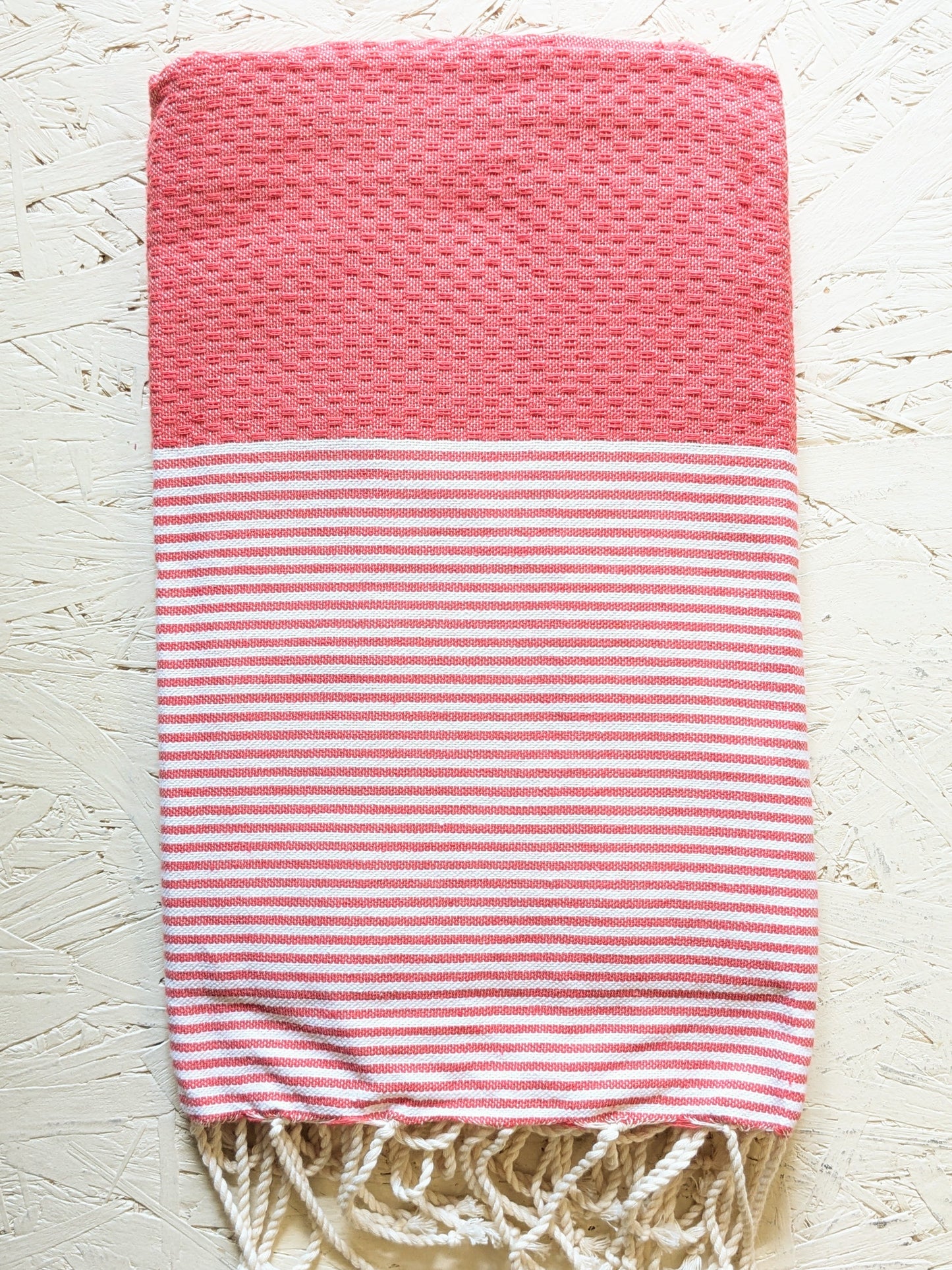 Hamam Blanket lobster red honeycomb striped