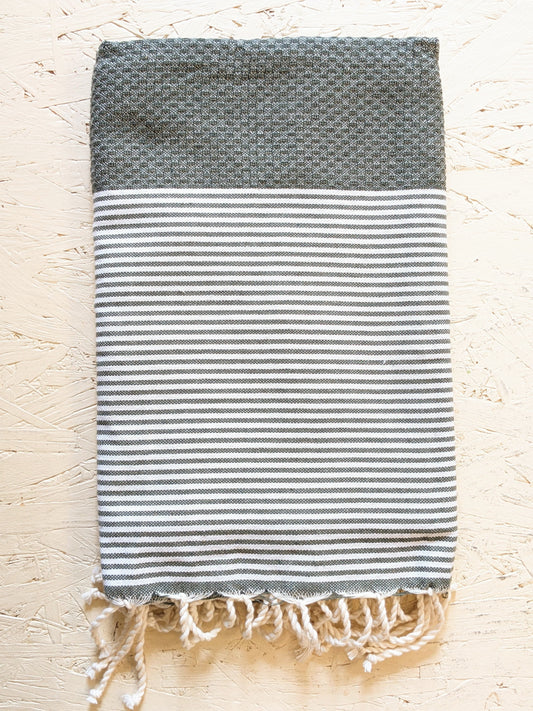 Hamam Blanket dark olive honeycomb striped (Kopie)