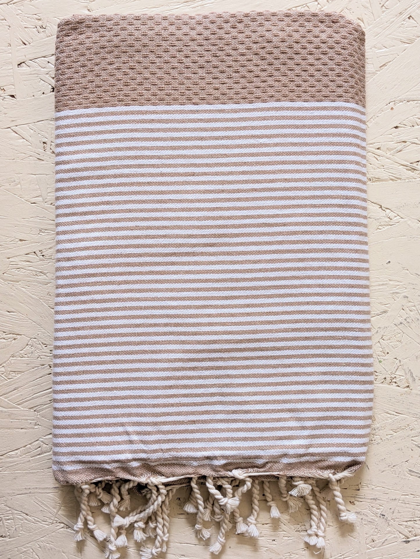 Hamam Blanket sand beige honeycomb striped