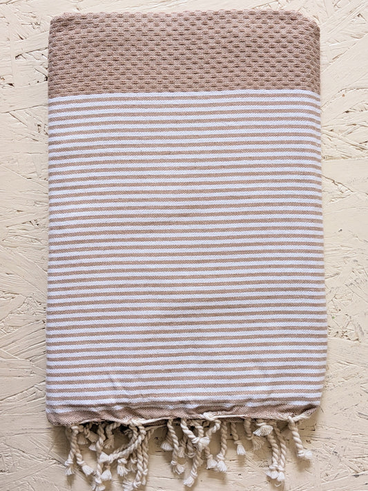Hamam Blanket sand beige honeycomb striped